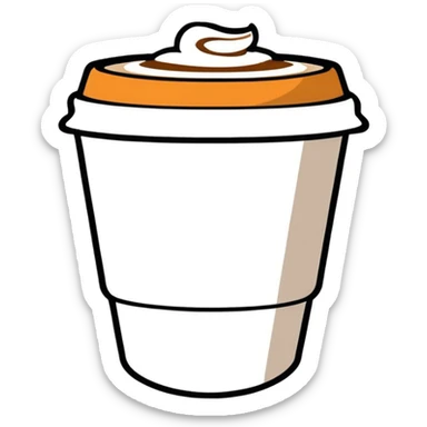cappuccino cup with a label and a lid, cute cartoon sticker style sticker