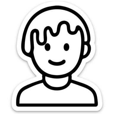 person with purple slime covering hair, smiling, bold outlines sticker