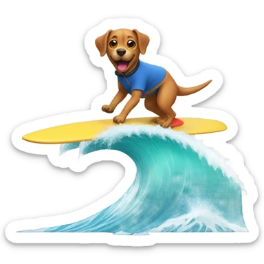 Dog surfing with a dinosaur  sticker