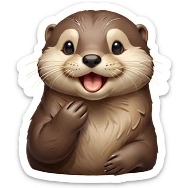 Cinematic Cute Yawning Otter Portrait Emoji, Head tilted slightly with a dramatic, wide-open yawn, showcasing a soft, sleek brown Fur with slightly drooping ears, round eyes barely open in drowsy contentment, Simplified yet irresistibly adorable features, highly detailed, glowing with a soft, cozy glow, high shine, relaxed yet expressive, stylized with a touch of aquatic whimsy, bright and endearing, soft glowing outline, capturing the essence of a sleepy yet affectionate otter, so drowsy it feels like it could glide right out of the screen and curl up for a nap! sticker