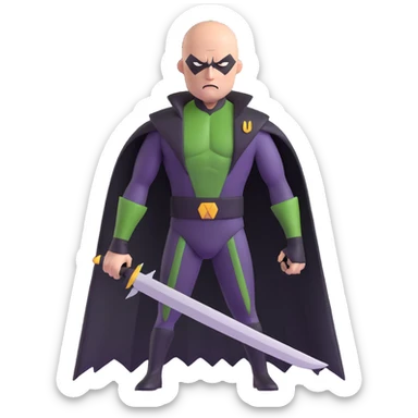bald supervillain with razor-themed costume, sharp blade weapons, menacing expression sticker