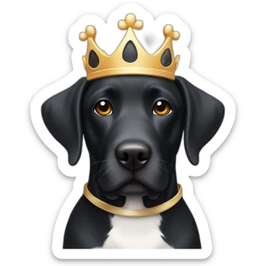 Black Labrador dog with white strip on his neck wearing crown sticker