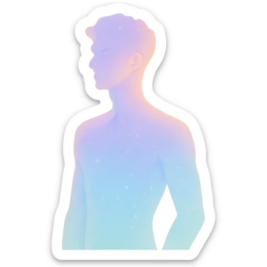 confident male figure with a pastel aura and subtle sparkle, embodying beauty and magnetic charm, in a minimalist silhouette sticker