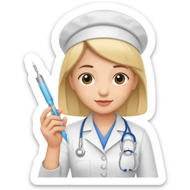 nurse holding vaccination needle sticker