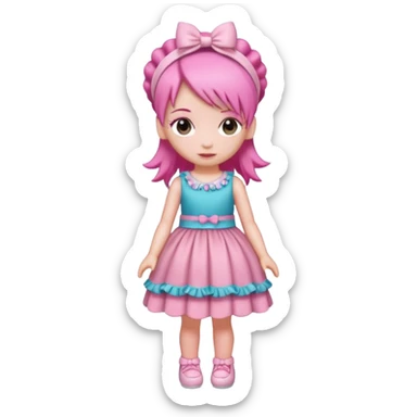 Isolated detaile illustration of the most modern raspberry torte doll figurine full body with pink hair and a hairband sticker
