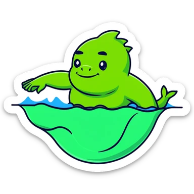 Green Shrekodil (mix of Shrek and crocodile) swimming breaststroke in a puddle sticker