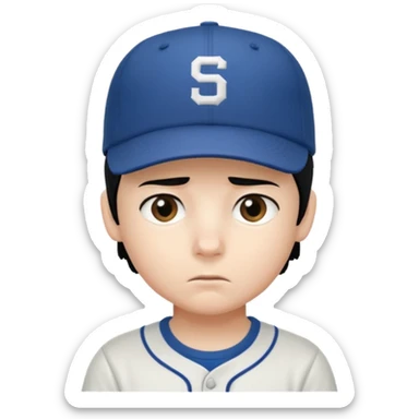 Gere um menino de cabelos preto e boné pro lado com feição séria sticker