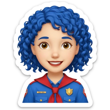 scout girl with red scout uniform, blue curly haired sticker
