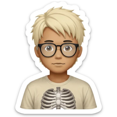anime hair guy with skeleton makeup. wearing a stussy tshirt with glasses sticker