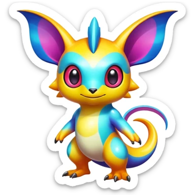 Exotic shiny rare multi-colored epic cute Fakémon-creature, full body, with random markings sticker