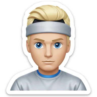 Vanilla Ice with blue eyes, blonde hair, silver outfit sticker