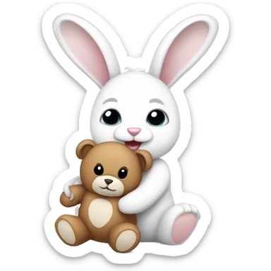 White bunny holding teddy bear sticker