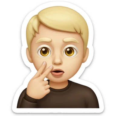 yellow-faced emoji with large eyes making a shushing gesture finger on lips classic emoji style sticker