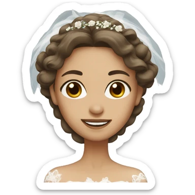 bride with brown long hair, brown eyes sticker