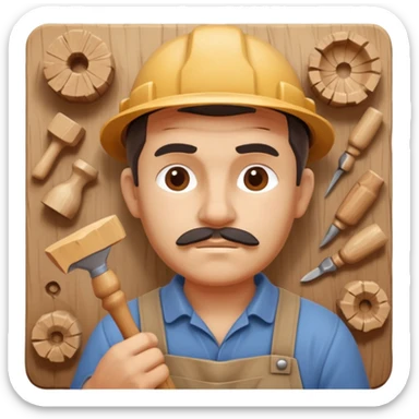 wood carving carpenter portrait, head and shoulders only, carving wooden figure with chisel, wood shavings visible, focused craftsman expression, artisan workshop vibe, 3D cartoon style, mobile game icon style, clean background, no text, no watermark
 sticker