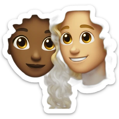 blonde guy with long hair loves black girl with curly long hair sticker