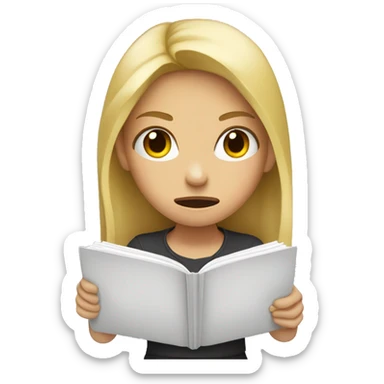 a blonde girl who tears up a notebook with her hands with an angry look sticker