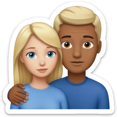 blonde hair blue eyes woman embracing a taller man who has brown skin and dark hair sticker