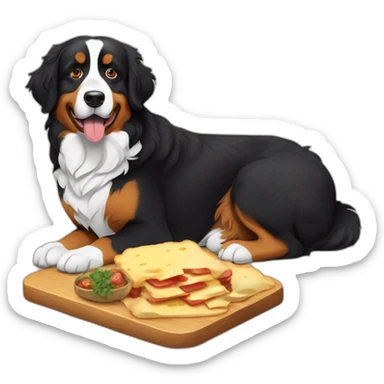 bernese mountain dog eating swiss raclette sticker