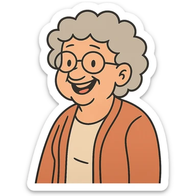 Remove the background and keep only the senior woman with glasses in flat toon style with transparent background. sticker