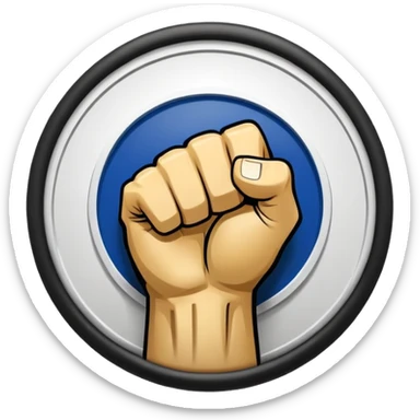 Round emblem symbolizing combat sports, featuring a clenched fist facing forward at the center. The fist is bold and strong, representing power and skill in martial arts. Surrounding the fist are dynamic lines, giving the emblem a sense of motion and energy, emphasizing the intensity of combat.  sticker