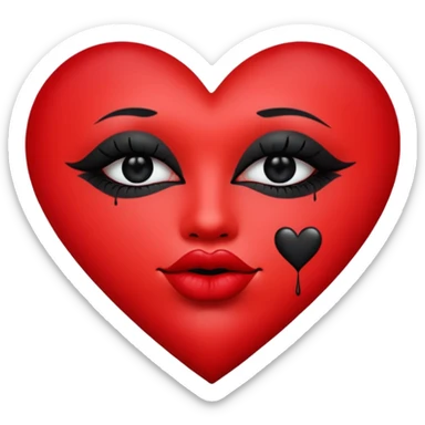 A solid red gradient heart, with three black lipstick kiss marks of different angles printed on it, retro matte texture, high contrast, clean edges, sticker style, romantic and sexy vibe, minimalist 2D illustration, no background
 sticker