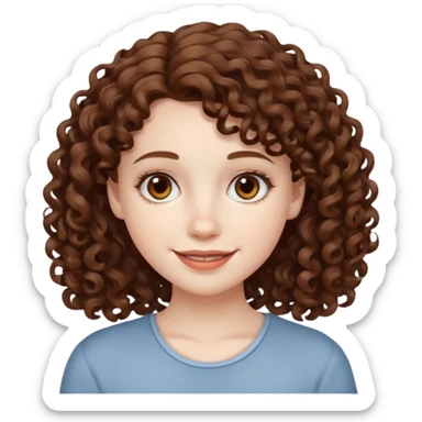 pale girl with medium brown curly hair, white skin and brown eyes   sticker
