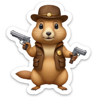 prairie dog holding a pistol sticker