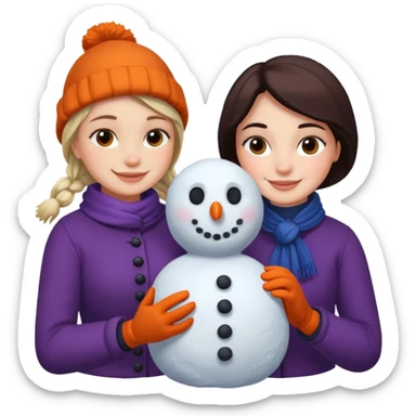 Virginia Poe and Maria Clemm building a snowman sticker