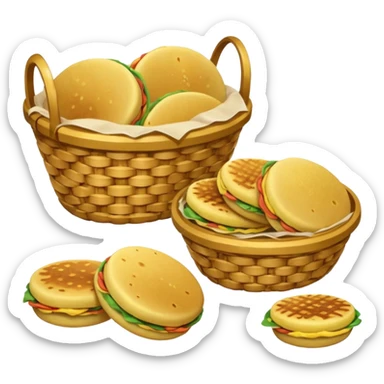two baskets, one filled with money, another with colombian arepas sticker