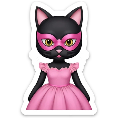 a black cat with pink mask and dress, half upon
 sticker