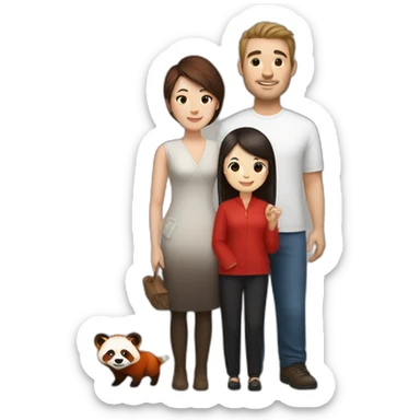 White brunette man and Chinese woman with red panda and buffalo sticker