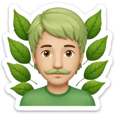 The Tree of Wisdom of The Wiggles with light skin, brown eyes, green leaves wig and thin mustache, green shirt sticker