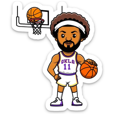 Wilt Chamberlain basketball player, tall, afro, headband, holding basketball sticker