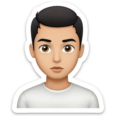 young man with modern black haircut, big eyes, medium lips, big eyebrows sticker