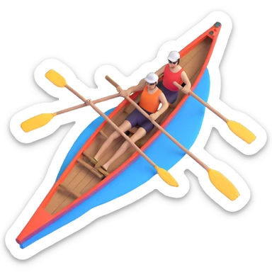 single-person Olympic rowing boat with professional racing style, with rower, maximum 2 oars, bird's-eye view, minimal sea effect with rounded corners sticker