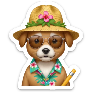 dog with sunglasses and straw hat, hawaii shirt sticker