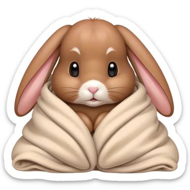 Floppy-eared brown bunny cozy in blanket  sticker