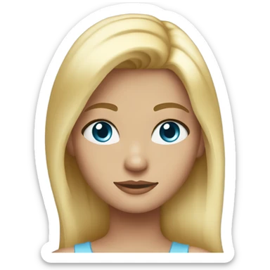 girl with blond hair and blue eyes wearing a baby blue top and gold jewlery sticker