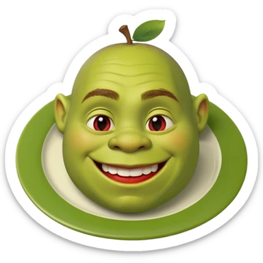 shrek on a plate with an apple inside his mouth sticker