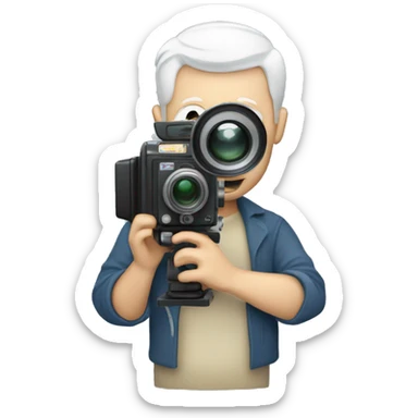 a man with white skin holding a cinema camera sticker