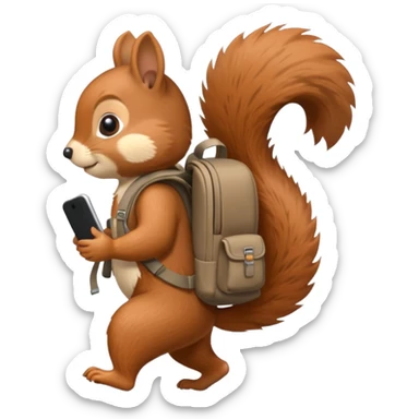 a squirrel walking with a backpack
 sticker