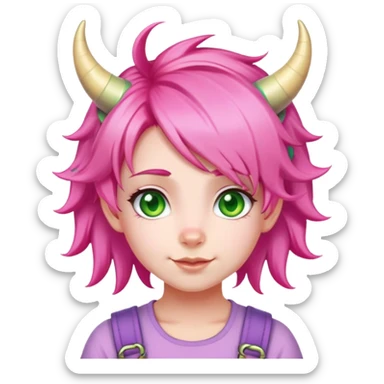 Anya Forger from Spy x Family, cute little girl with pink hair styled with two horn-like tufts, green eyes, and a cheerful expression sticker