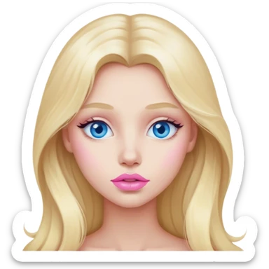 Cinematic realistic blonde with long hair, blue eyes and painted pastel pink lips came up with an idea sticker