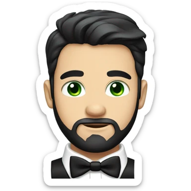 Young handsome man with bow tie and green eyes and full beard, black hair  sticker