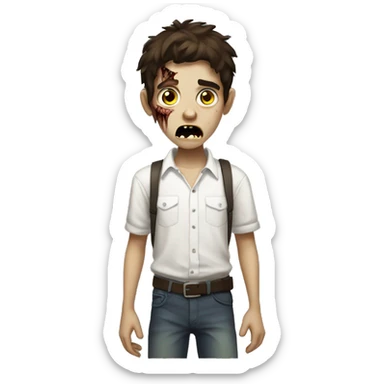 boy zombie teen with scared expression and dark brown hair and white slim shirt sticker