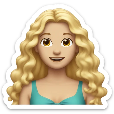 White woman, long hair, blonde hair, wavy hair, birthday sticker