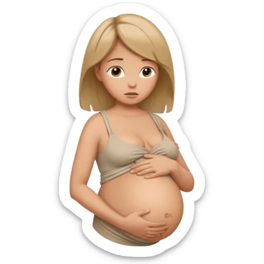 pregnant woman with neatly tied hair looking tired touching her big belly softly and breath slowly sticker