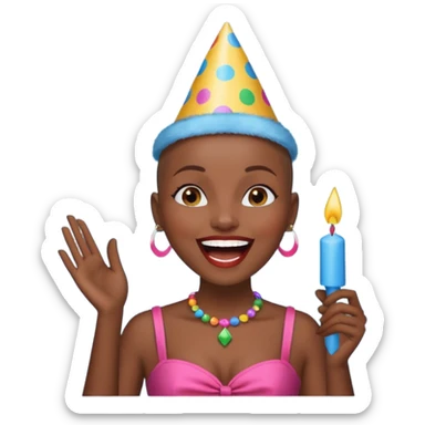 Classic mustang dark women with shaved head sing happy birthday sticker