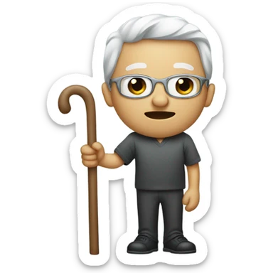 a blind person looking to the right, with a cane in hand, neutral facial expression sticker